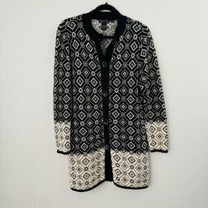 Nomadic Traders Black And Beige Geometric Knit Cardigan Womens Size Medium